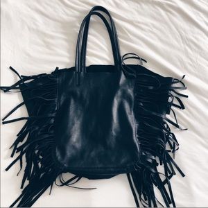 Cleobella Hendrix Fringe Tote Black Large